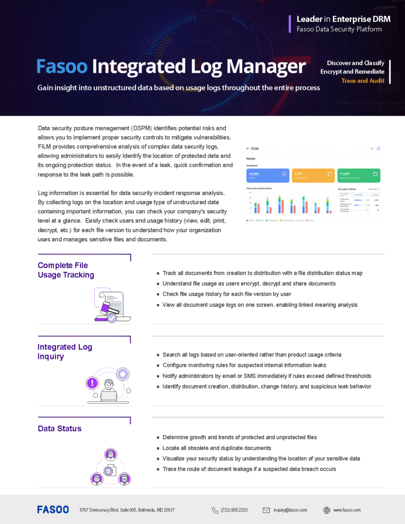 Fasoo Integrated Log Manager Technical Datasheet Fasoo Integrated Log Manager Technical Datasheet