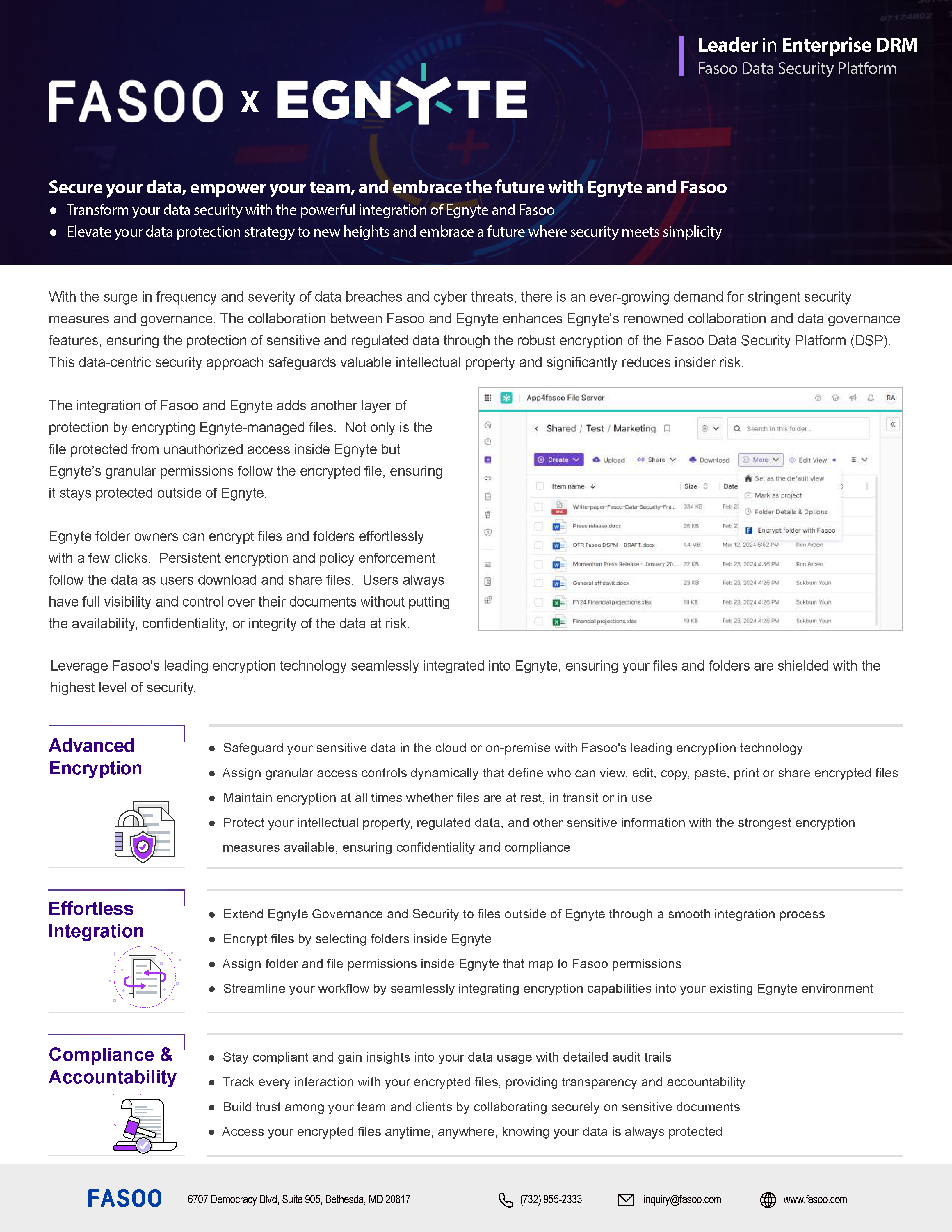 Fasoo and Egnyte Integration One Page Overview