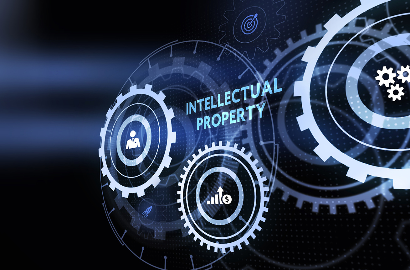 Business, technology, internet and network concept. Virtual screen of the future and sees the inscription: Intellectual property. 3d illustration
