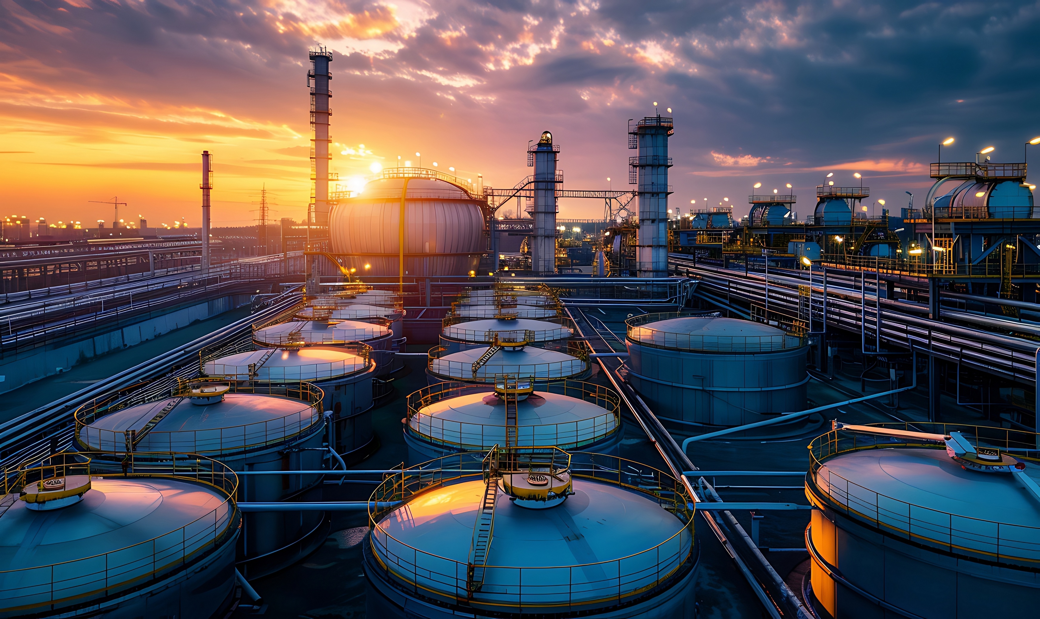 Big industrial oil tanks in a refinery base