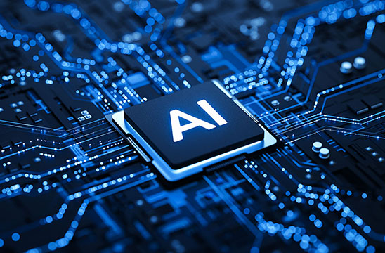 Artificial Intelligence AI Processor on Circuit Board.